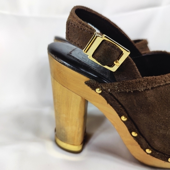 TORY BURCH Brayden Brown Suede Block Heel Slingback Clog Women's Shoe Size 6M - Picture 7 of 10